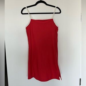 Red and white athletic dress with built in shorts